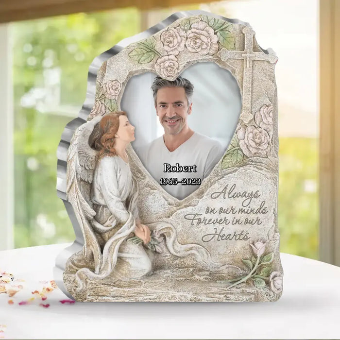 Personalized Memorial Photo Acrylic Plaque - Memorial Gift Idea For Family Member - Always On Our Minds Forever In Our Hearts