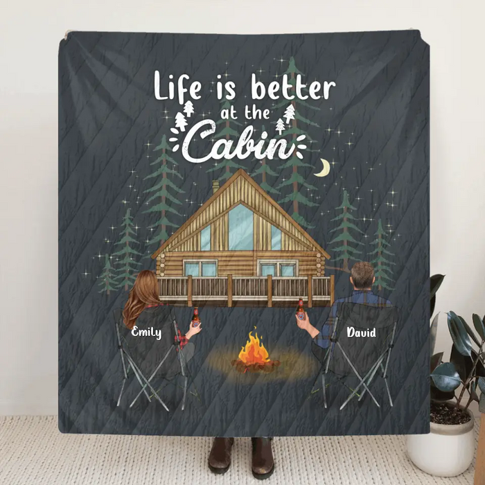 Personalized Cabin Camping Fleece Throw Blanket & Quilt - Gift Idea For Camping Lover/ Couple/ Family/ Friends - Life Is Better At The Cabin