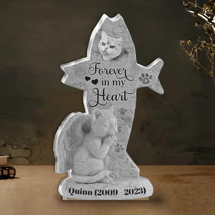 Personalized Memorial Cat Photo Acrylic Ornament - Memorial Gift Idea for Cat Owners - Forever In My Heart