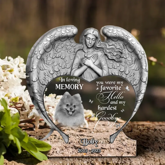Personalized Angel Praying Memorial Pet Acrylic Plaque - Upload Photo - Memorial Gift Idea For Pet Lover - You Were My Favorite Hello And My Hardest Goodbye