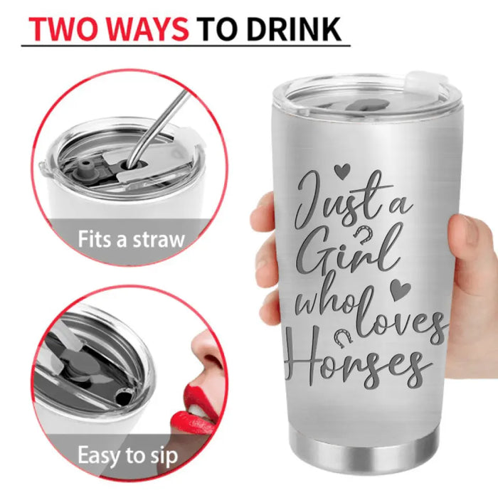 Personalized Horse Girl Tumbler - Gift Idea For Horse Lovers - Up To 6 Horses - Just A Girl Who Loves Horses