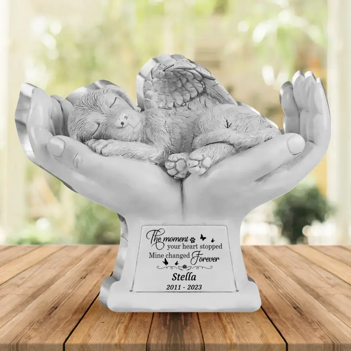 Personalized Dog Pet Grave Markers Memorial Angel Statue Acrylic Plaque - Memorial Gift Idea For Dog Lover - The Moment Your Heart Stopped Mine Changed Forever