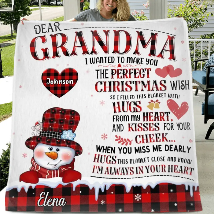 Personalized Grandma Quilt/Fleece Throw Blanket - Gift Idea For Grandma - Up to 4 Grandkids - I'm Always In Your Heart