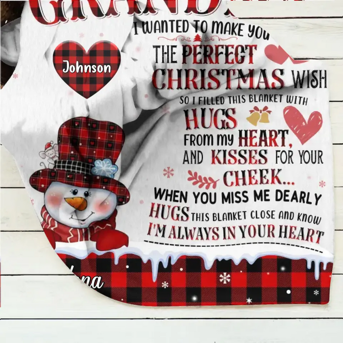 Personalized Grandma Quilt/Fleece Throw Blanket - Gift Idea For Grandma - Up to 4 Grandkids - I'm Always In Your Heart