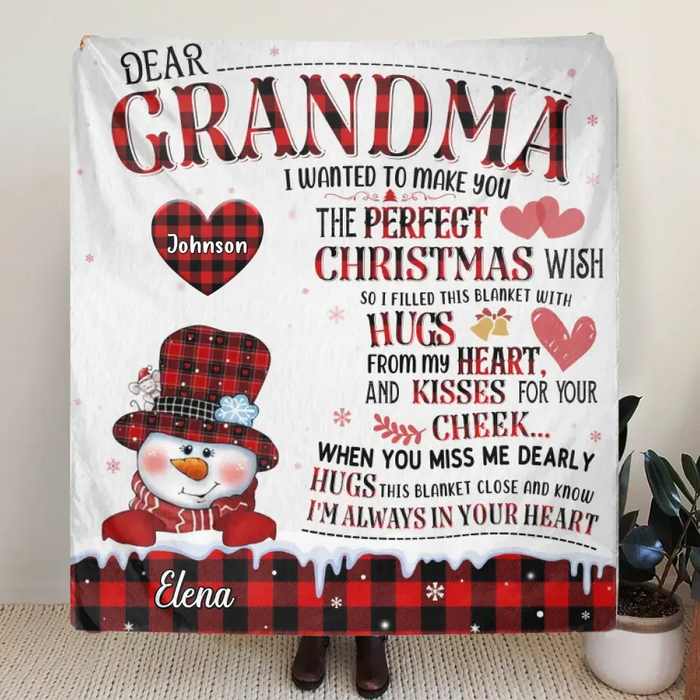 Personalized Grandma Quilt/Fleece Throw Blanket - Gift Idea For Grandma - Up to 4 Grandkids - I'm Always In Your Heart