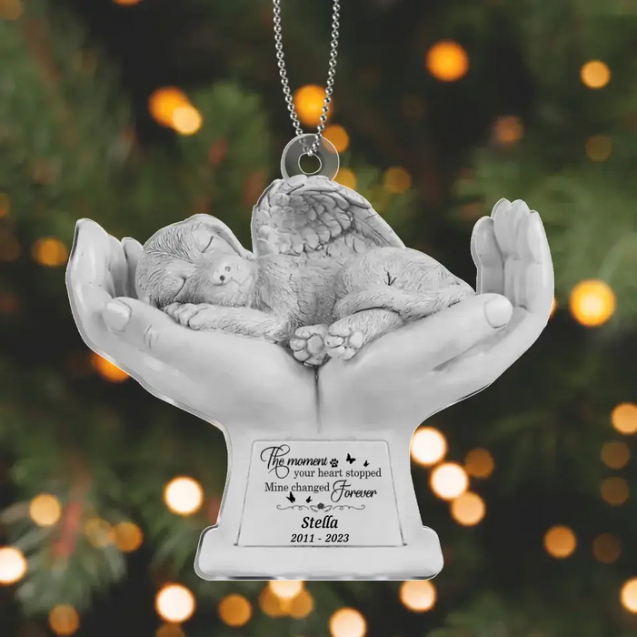 Personalized Memorial Dog Angel Statue Acrylic Ornament - Memorial Gift Idea For Dog Lover - The Moment Your Heart Stopped Mine Changed Forever