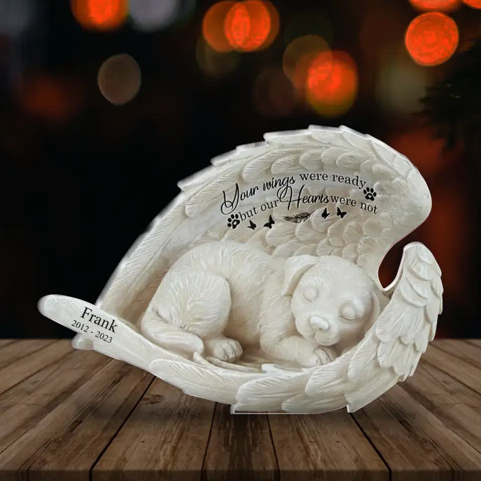 Personalized Angel Dog Sleeping Memorial Acrylic Plaque - Memorial Gift Idea For Dog Lover - Your Wings Were Ready But Our Hearts Were Not