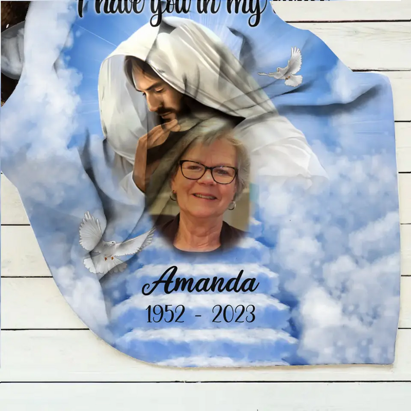 Personalized Memorial Fleece Throw Blanket & Quilt - Upload Photo - Memorial Gift Idea For Family Member - God Has You In His Arms I Have You In My Heart