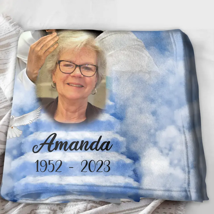 Personalized Memorial Fleece Throw Blanket & Quilt - Upload Photo - Memorial Gift Idea For Family Member - God Has You In His Arms I Have You In My Heart
