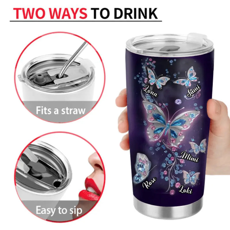 Personalized Grandma Butterfly Tumbler - Gift Idea For Grandma - Up to 5 Butterflies - To Our Nana Thank You For Your Love & Support