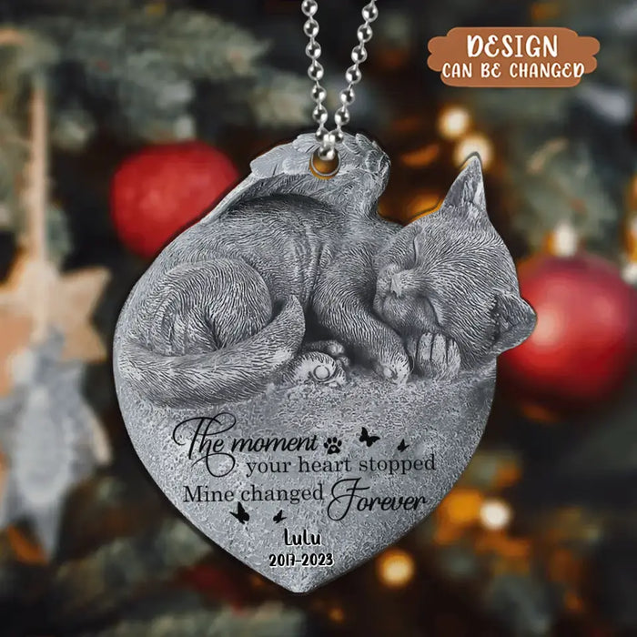 Personalized Memorial Angel Cat Sleeping Acrylic Ornament - Memorial Gift Idea For Cat Lover - The Moment Your Heart Stopped Mine Changed Forever