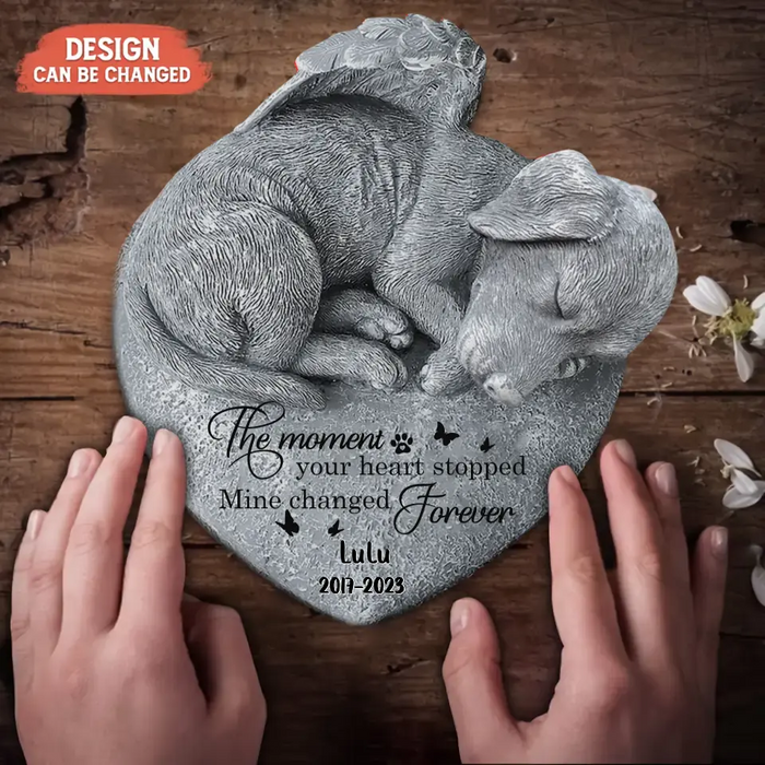 Personalized Memorial Angel Dog Sleeping Acrylic Plaque - Memorial Gift Idea For Dog Lover - The Moment Your Heart Stopped Mine Changed Forever