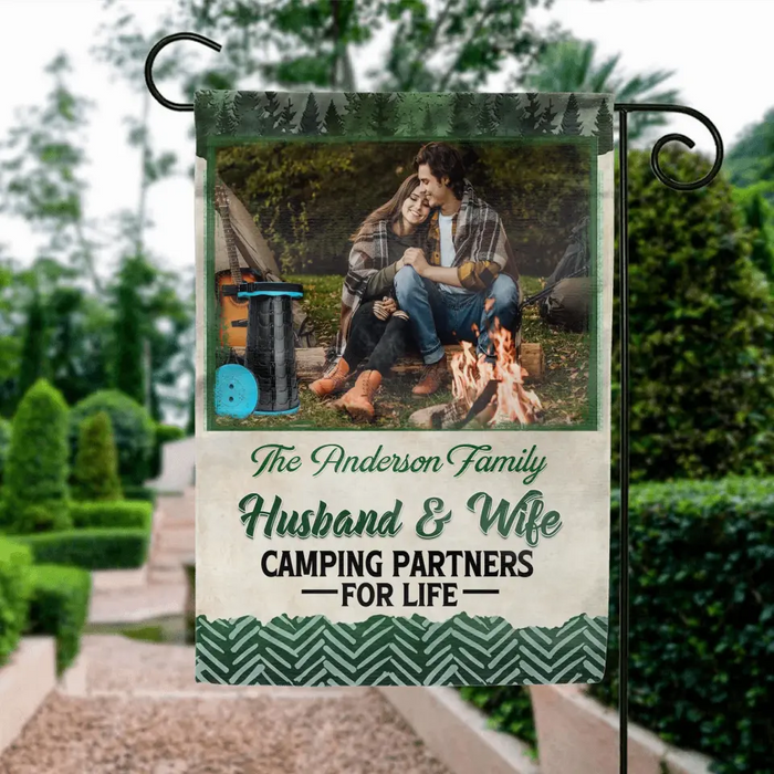 Personalized Photos Camping Garden Flag - Gift For Camping Lovers - Husband And Wife Camping Partners For Life
