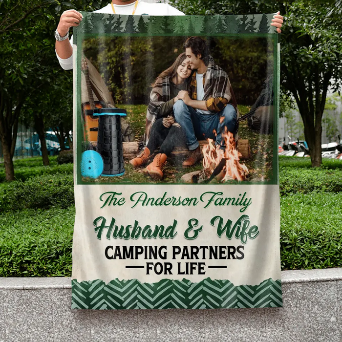 Personalized Photos Camping Garden Flag - Gift For Camping Lovers - Husband And Wife Camping Partners For Life