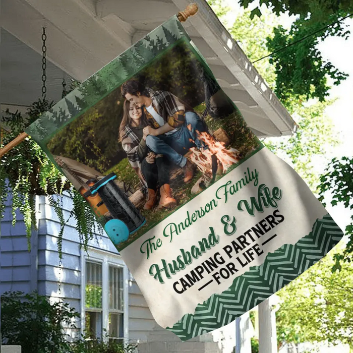 Personalized Photos Camping Garden Flag - Gift For Camping Lovers - Husband And Wife Camping Partners For Life