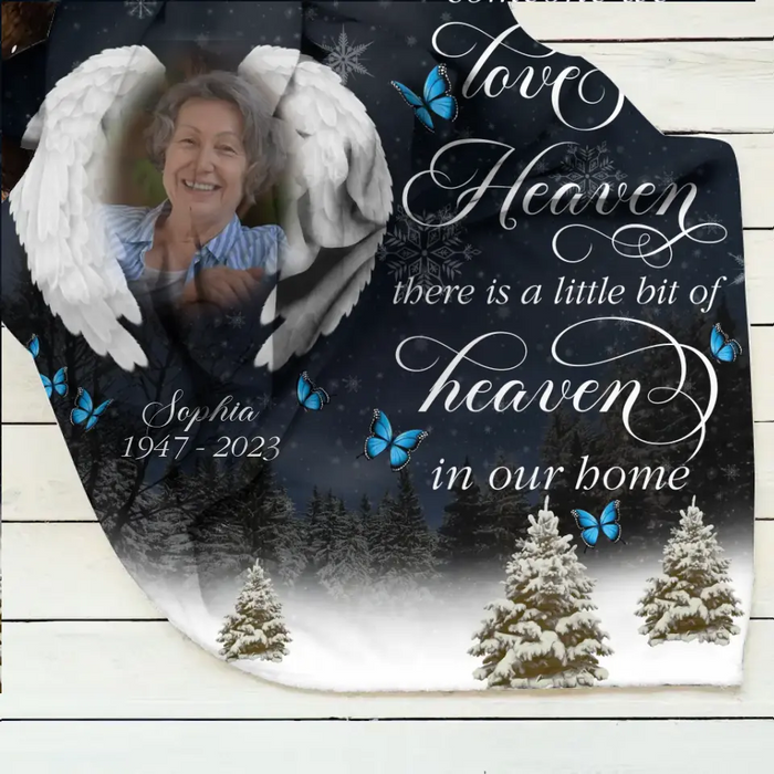 Personalized Memorial Fleece Throw Blanket & Quilt - Upload Photo - Memorial Gift Idea For Family Member - There Is A Little Bit Of Heaven In Our Home