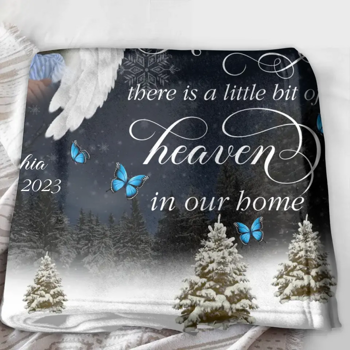 Personalized Memorial Fleece Throw Blanket & Quilt - Upload Photo - Memorial Gift Idea For Family Member - There Is A Little Bit Of Heaven In Our Home