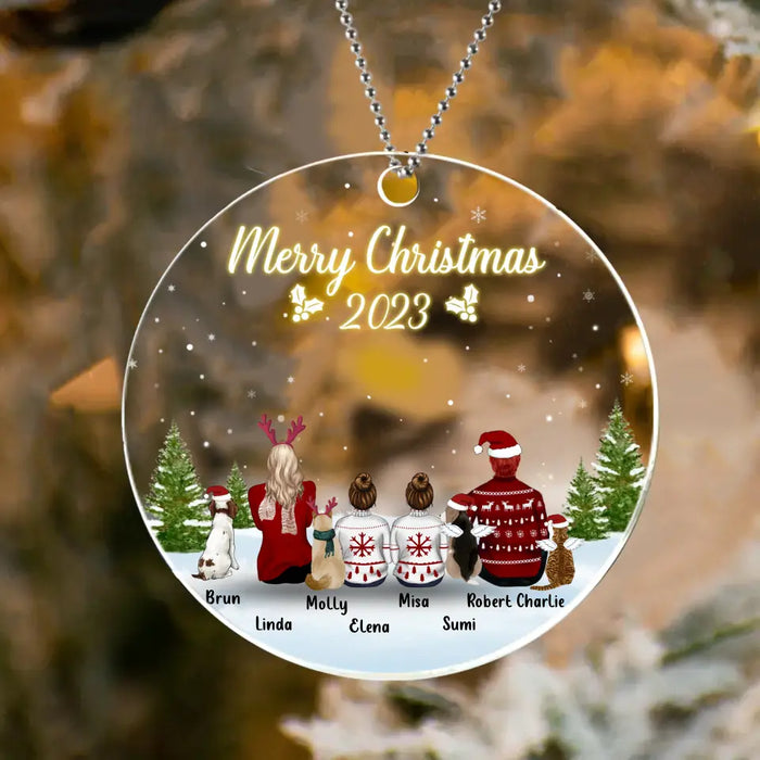Personalized Family & Pet Circle Acrylic Ornament - Up to 2 Kids, 4 Pets - Christmas Gift Idea For Family/Pet Lovers - Merry Christmas 2023
