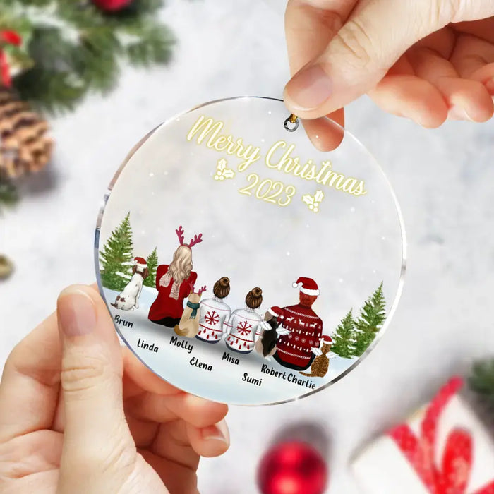 Personalized Family & Pet Circle Acrylic Ornament - Up to 2 Kids, 4 Pets - Christmas Gift Idea For Family/Pet Lovers - Merry Christmas 2023