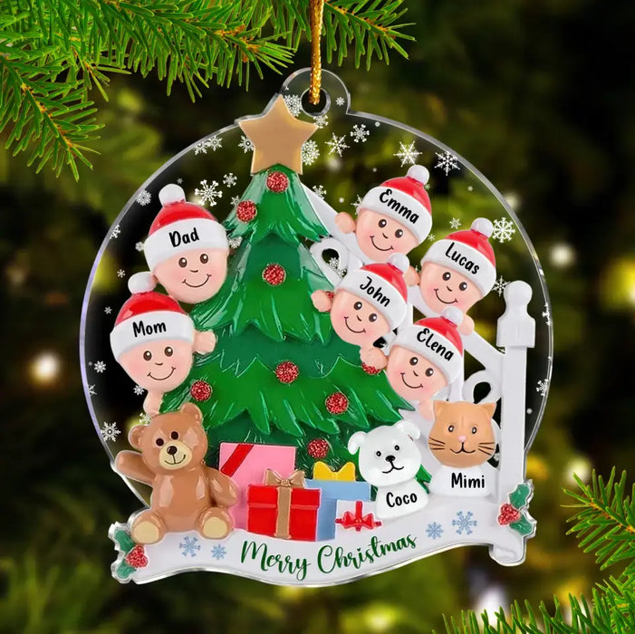 Personalized Family With Pet Acrylic Ornament - Up to 6 People And 4 Pets - Gift Idea for Family/Dog Cat Lover - Merry Christmas