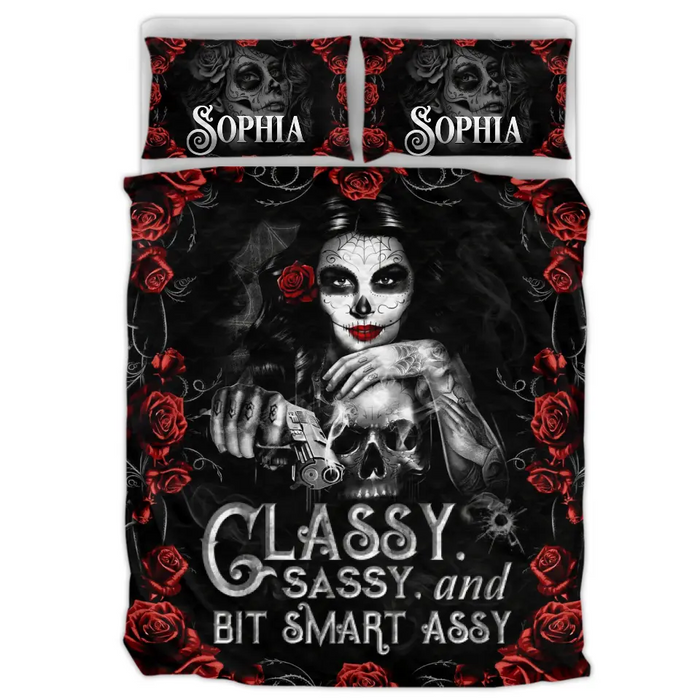Personalized Skull Couple Quilt Bed Sets - Memorial Gift Idea For Him/Her - Classy Sassy And Bit Smart Assy