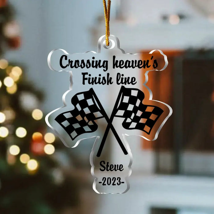Personalized Racing Memorial Acrylic Ornament - Memorial Gift Idea For Christmas/Family Member - Crossing Heaven's Finish Line