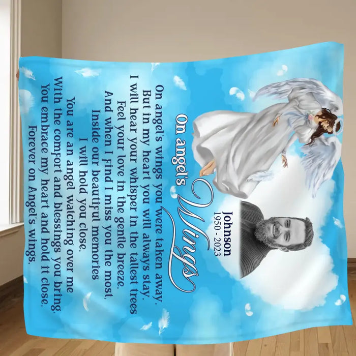 Personalized Memorial Fleece Throw Blanket & Quilt - Upload Photo - Memorial Gift Idea For Family Member - Forever On Angel's Wings