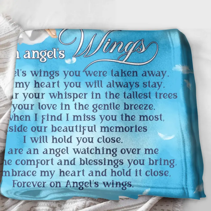 Personalized Memorial Fleece Throw Blanket & Quilt - Upload Photo - Memorial Gift Idea For Family Member - Forever On Angel's Wings