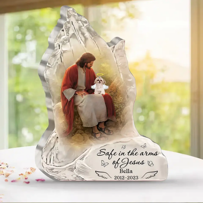 Personalized Memorial Dog Acrylic Plaque - Memorial Gift Idea For Christmas/Dog Lover - Safe In The Arms Of Jesus