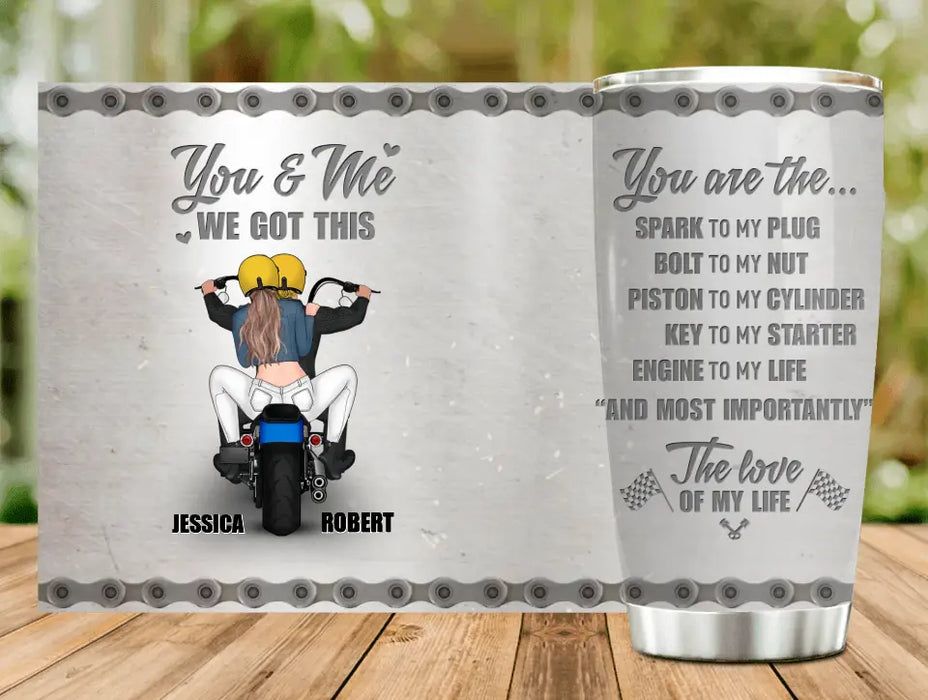 Personalized Couple Riding Tumbler - Gift Idea For Couple - You Are The Spark To My Plug