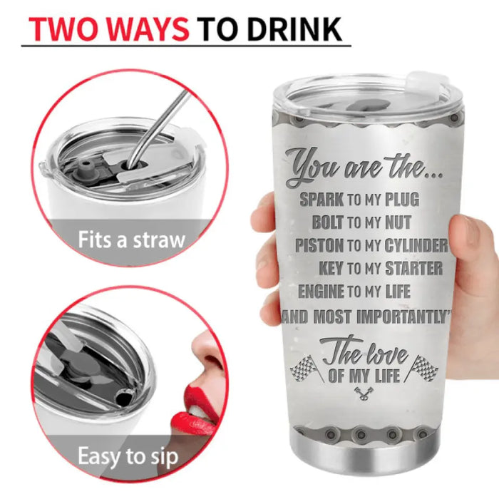 Personalized Couple Riding Tumbler - Gift Idea For Couple - You Are The Spark To My Plug