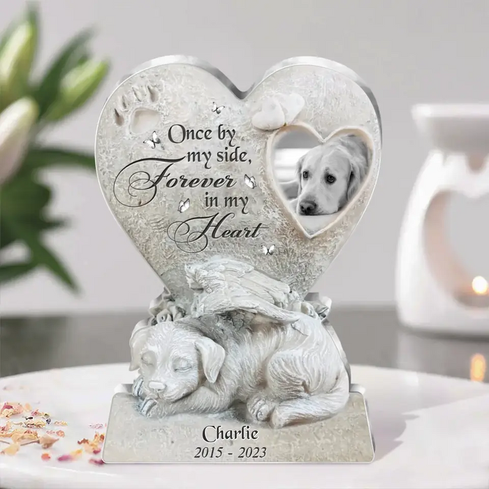 Personalized Memorial Acrylic Plaque - Gift Idea For Christmas/Dog Owner - Upload Dog Photo - Once By My Side, Forever In My Heart