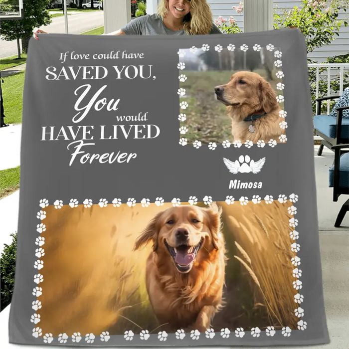 Personalized Dog Photo Fleece Throw Blanket/Quilt - Up to 3 Dogs and 7 Photos - Memorial Gift Idea for Dog Owners - If Love Could Have Saved You