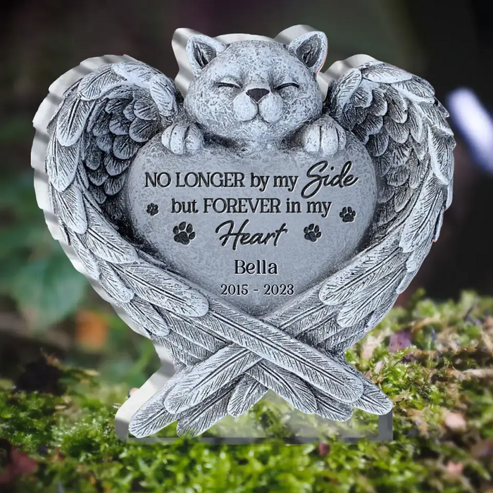 Personalized Cat Wings Acrylic Plaque - Memorial Gift Idea For Cat Lover - No Longer By My Side But Forever In My Heart