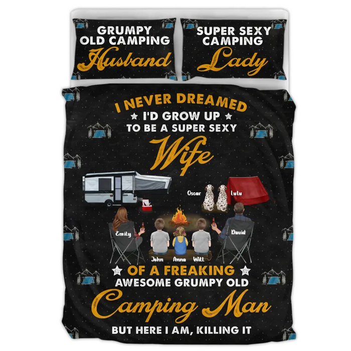 Personalized Camping Quilt Bed Sets - Gift Idea For Couple, Camping Lovers, Family - Up to 2 Kids, 3 Pets - I Never Dreamed I'd Grow Up To Be A Super Sexy Wife