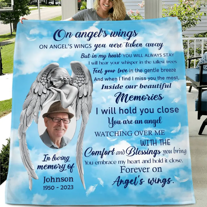 Personalized Memorial Fleece Throw Blanket & Quilt - Upload Photo - Memorial Gift Idea For Family Member - In My Heart You Will Always Stay