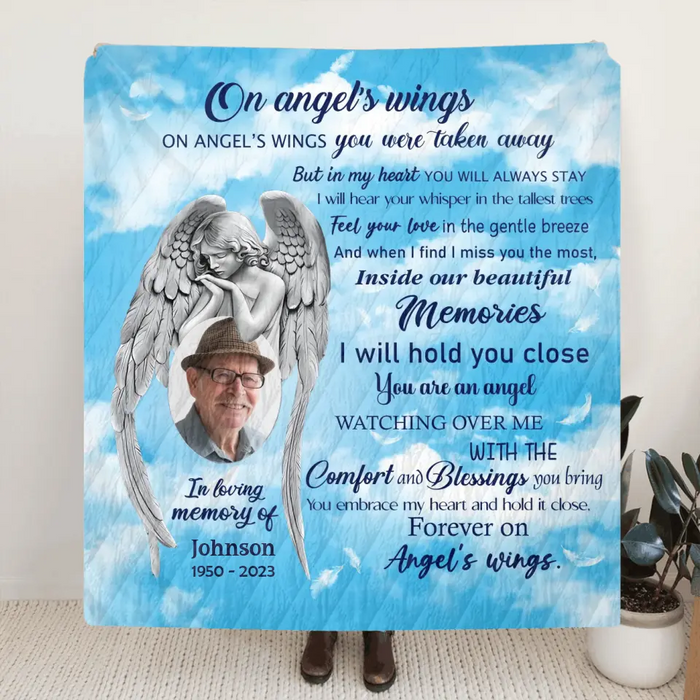 Personalized Memorial Fleece Throw Blanket & Quilt - Upload Photo - Memorial Gift Idea For Family Member - In My Heart You Will Always Stay