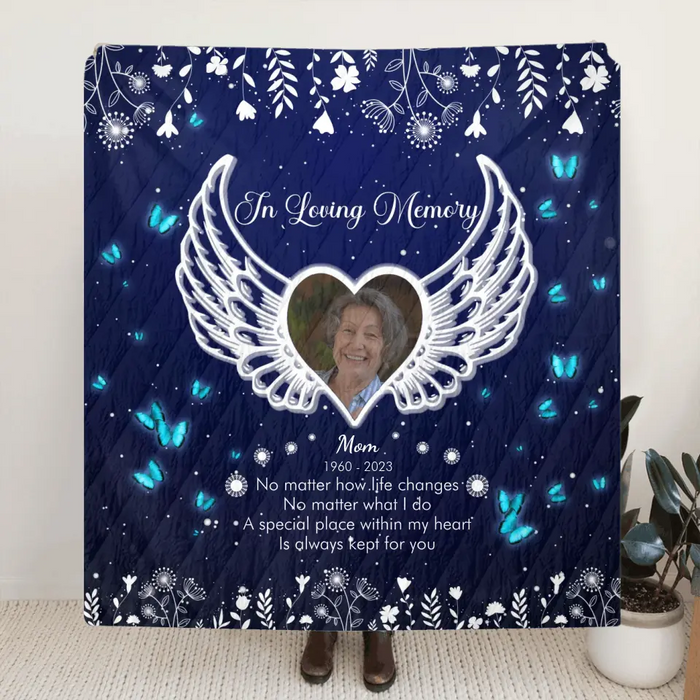 Personalized Memorial Quilt/Fleece Throw Blanket - Upload Photo - Memorial Gift Idea For Family Member - A Special Place Within My Heart Is Always Kept For You