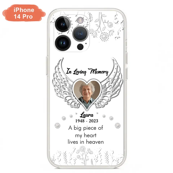 Personalized Memorial Phone Case - Upload Photo - Memorial Gift Idea For Family Member - A Big Piece Of My Heart Lives In Heaven - Case For iPhone/Samsung