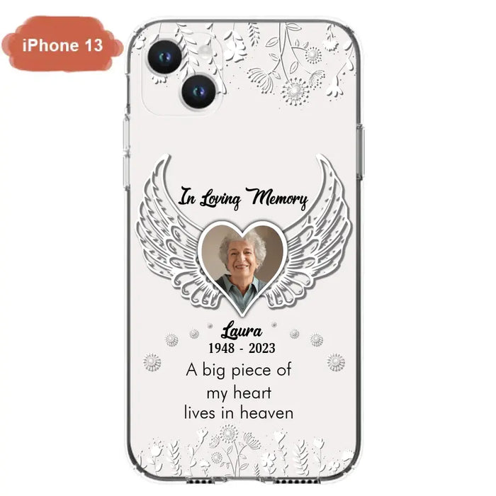 Personalized Memorial Phone Case - Upload Photo - Memorial Gift Idea For Family Member - A Big Piece Of My Heart Lives In Heaven - Case For iPhone/Samsung