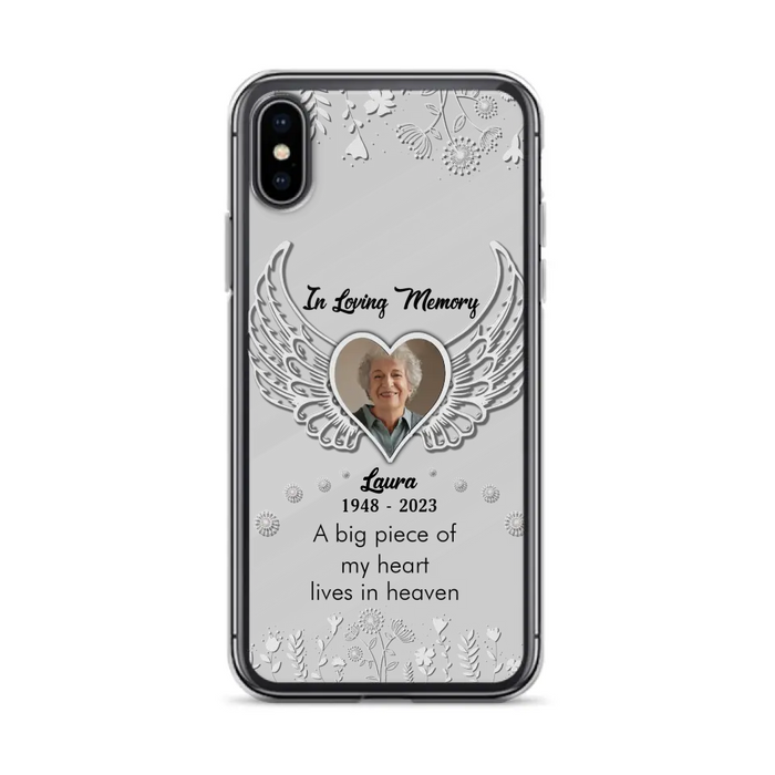 Personalized Memorial Phone Case - Upload Photo - Memorial Gift Idea For Family Member - A Big Piece Of My Heart Lives In Heaven - Case For iPhone/Samsung