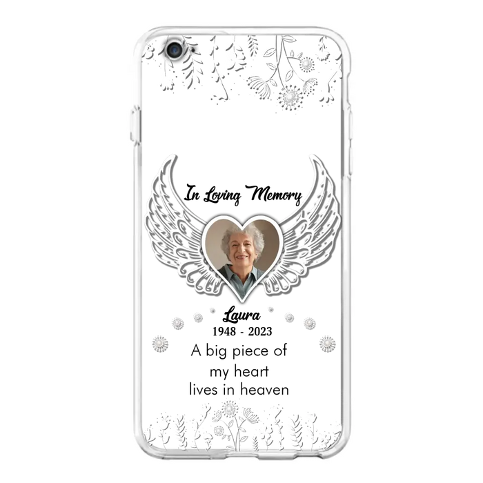 Personalized Memorial Phone Case - Upload Photo - Memorial Gift Idea For Family Member - A Big Piece Of My Heart Lives In Heaven - Case For iPhone/Samsung