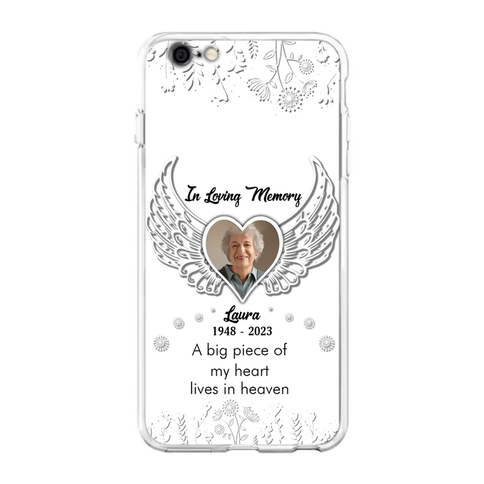 Personalized Memorial Phone Case - Upload Photo - Memorial Gift Idea For Family Member - A Big Piece Of My Heart Lives In Heaven - Case For iPhone/Samsung