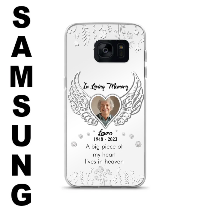 Personalized Memorial Phone Case - Upload Photo - Memorial Gift Idea For Family Member - A Big Piece Of My Heart Lives In Heaven - Case For iPhone/Samsung