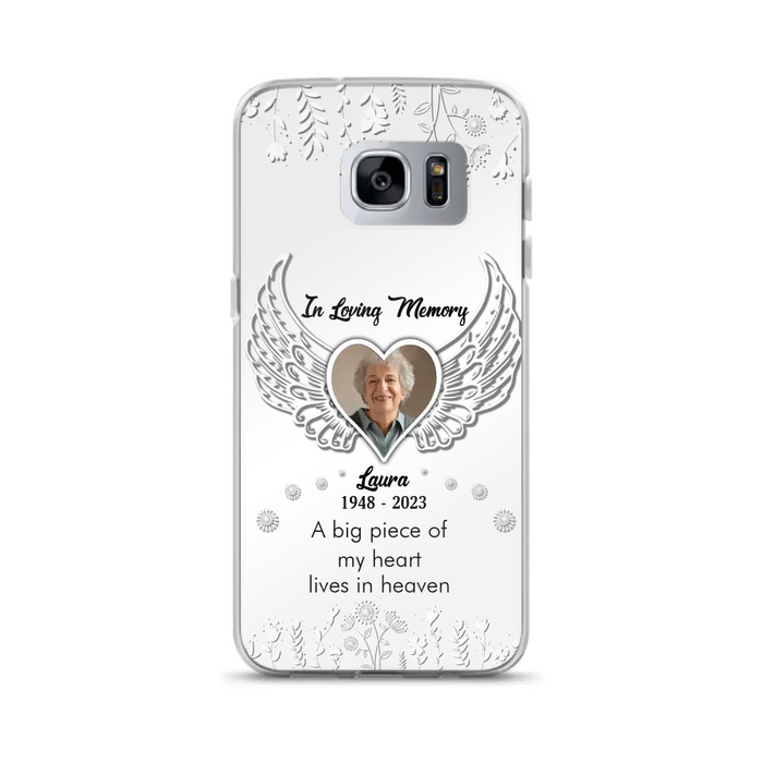 Personalized Memorial Phone Case - Upload Photo - Memorial Gift Idea For Family Member - A Big Piece Of My Heart Lives In Heaven - Case For iPhone/Samsung