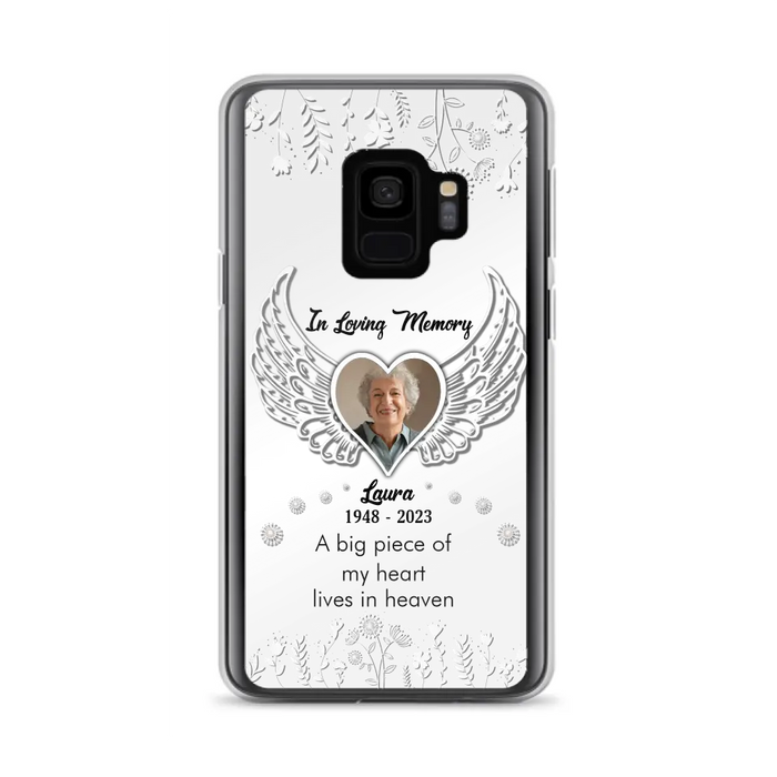 Personalized Memorial Phone Case - Upload Photo - Memorial Gift Idea For Family Member - A Big Piece Of My Heart Lives In Heaven - Case For iPhone/Samsung