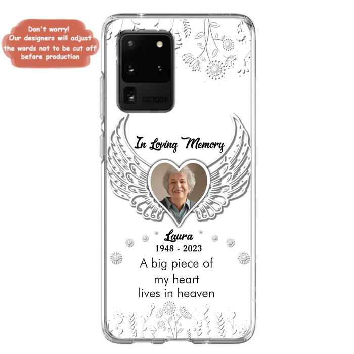 Personalized Memorial Phone Case - Upload Photo - Memorial Gift Idea For Family Member - A Big Piece Of My Heart Lives In Heaven - Case For iPhone/Samsung