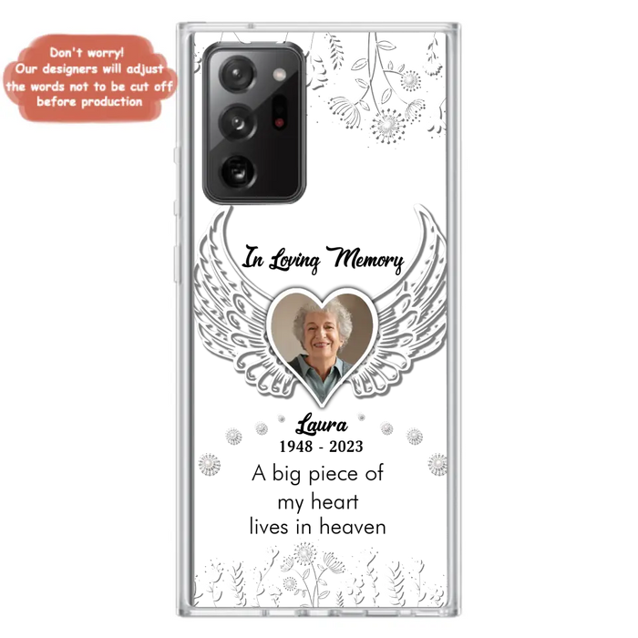 Personalized Memorial Phone Case - Upload Photo - Memorial Gift Idea For Family Member - A Big Piece Of My Heart Lives In Heaven - Case For iPhone/Samsung