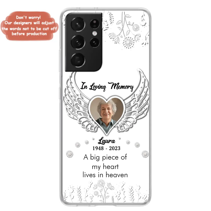 Personalized Memorial Phone Case - Upload Photo - Memorial Gift Idea For Family Member - A Big Piece Of My Heart Lives In Heaven - Case For iPhone/Samsung