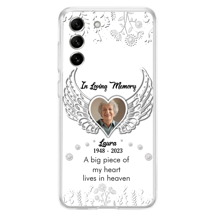 Personalized Memorial Phone Case - Upload Photo - Memorial Gift Idea For Family Member - A Big Piece Of My Heart Lives In Heaven - Case For iPhone/Samsung
